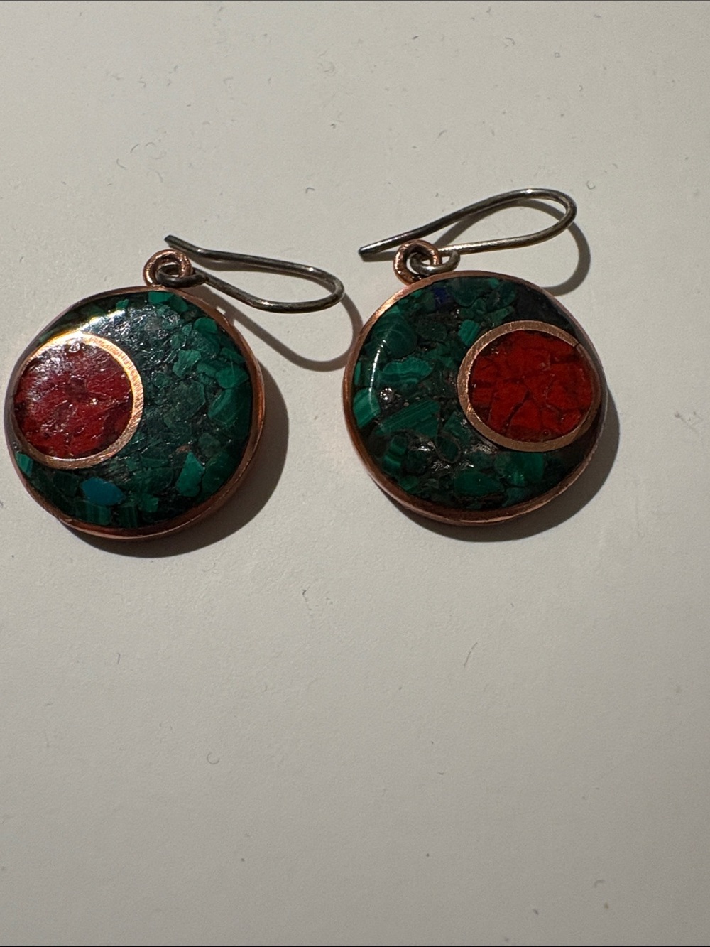 Green and Red Stone Gold Round Drop Earrings